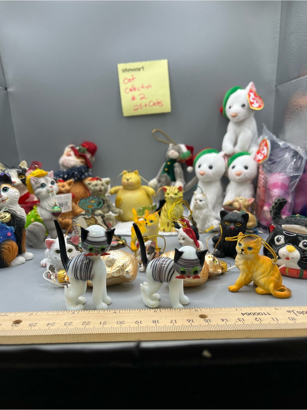 Lot Of 25 Plus Cats And Kittens Ornaments, Ty Beanie, Glass, And More Vintage